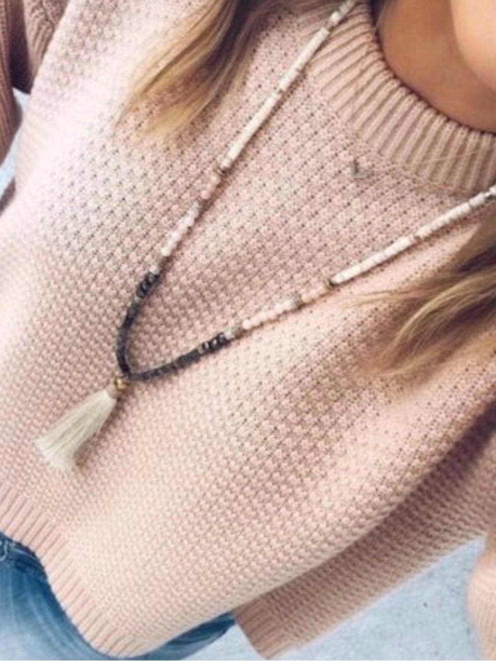 Stella & Dot Antonia Tassel Necklace - Blush Beaded